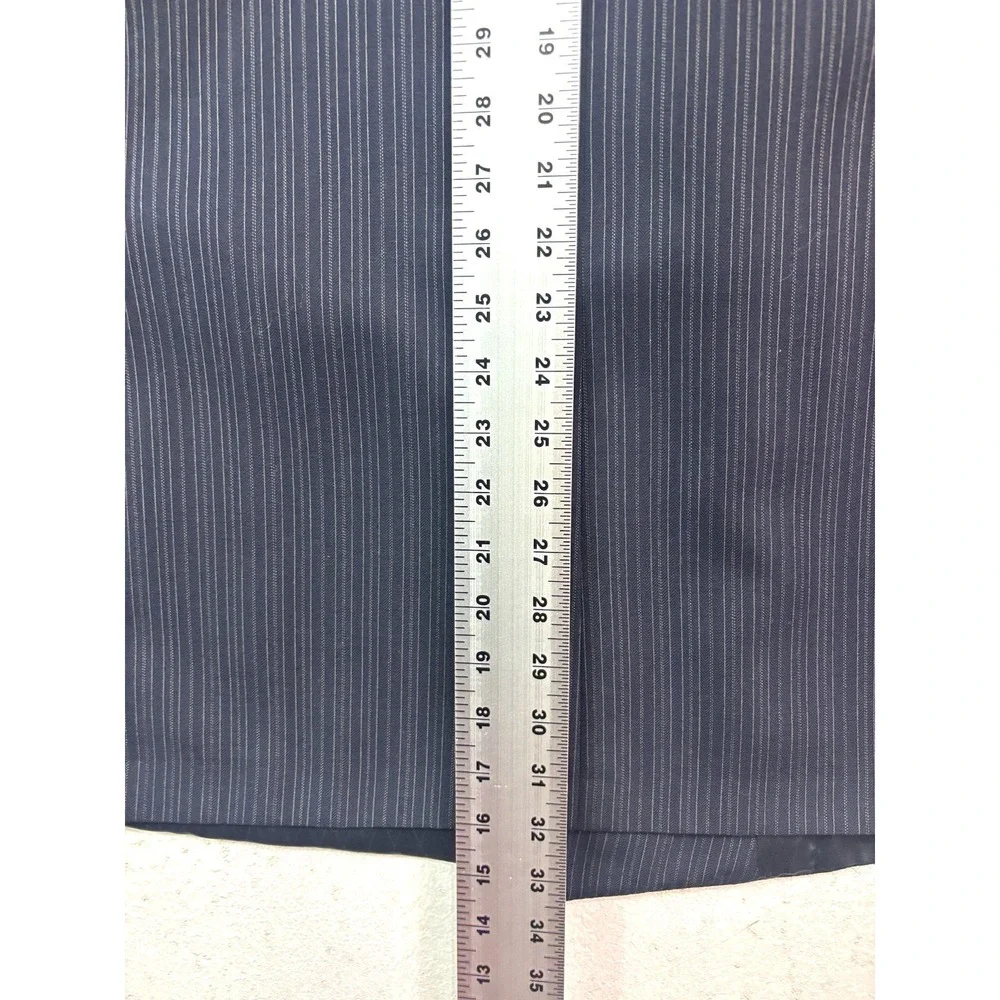 vtg 70s Oleg Cassini‎ 46L 46x34 2pc Pant Suit Double Breasted Navy Blue Stripe